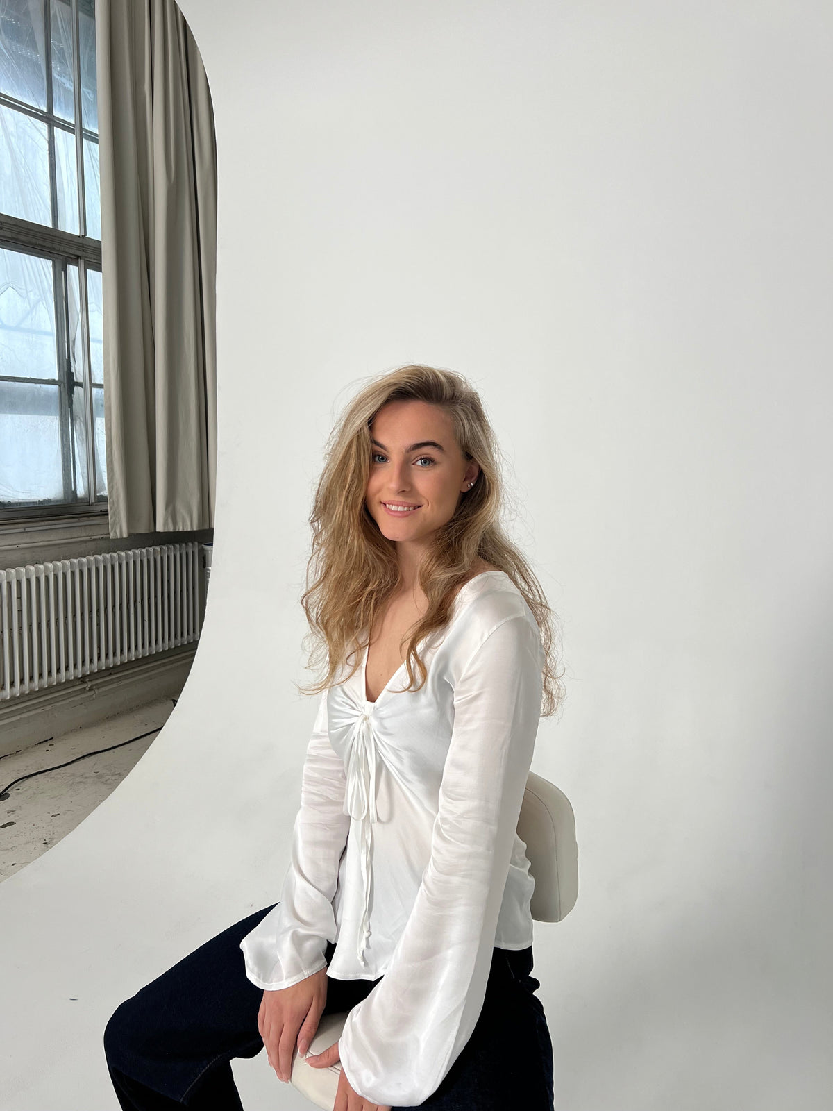 Denisi satin blouse - White
