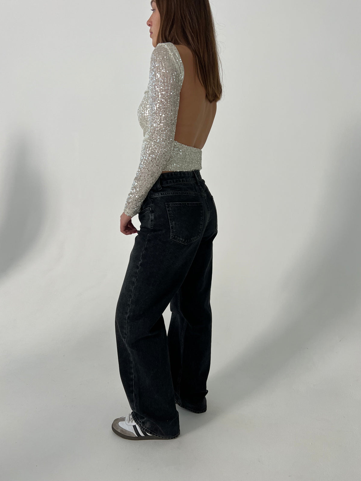 Babette open back blouse wtih sequins - Silver