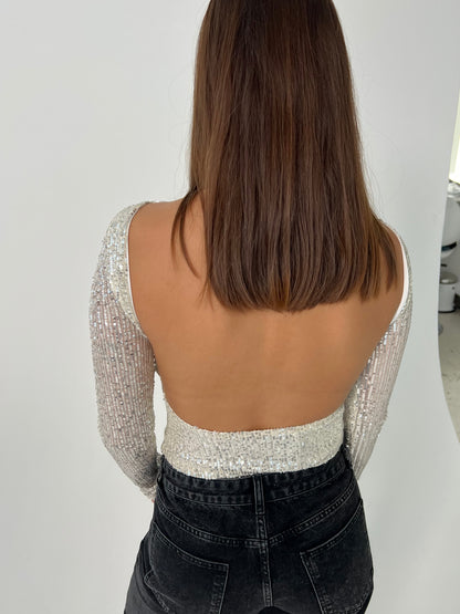 Babette open back blouse wtih sequins - Silver