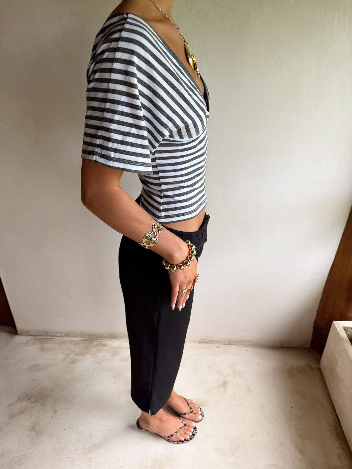 Scandivv blouse with stripes - Grey/white