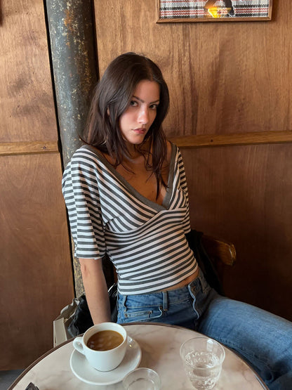 Scandivv blouse with stripes - Grey/white