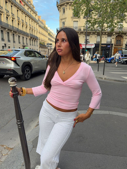 Penny v-neck blouse with 3/4 sleeves - Light pink