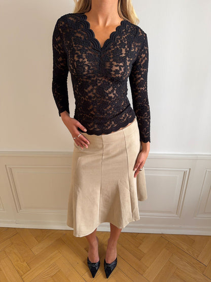 Bodil long sleeve lace blouse - Black