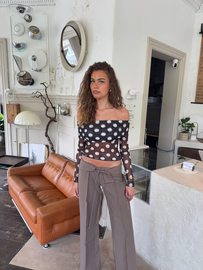 Alba off shoulder top with polka dots – Black/white