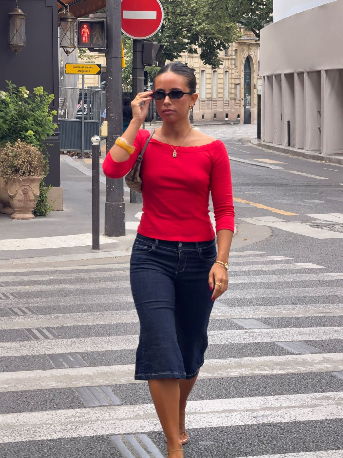 Agatha pointelle blouse with 3/4 sleeves - Red