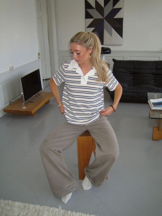 Line striped polo - White/beige/navy