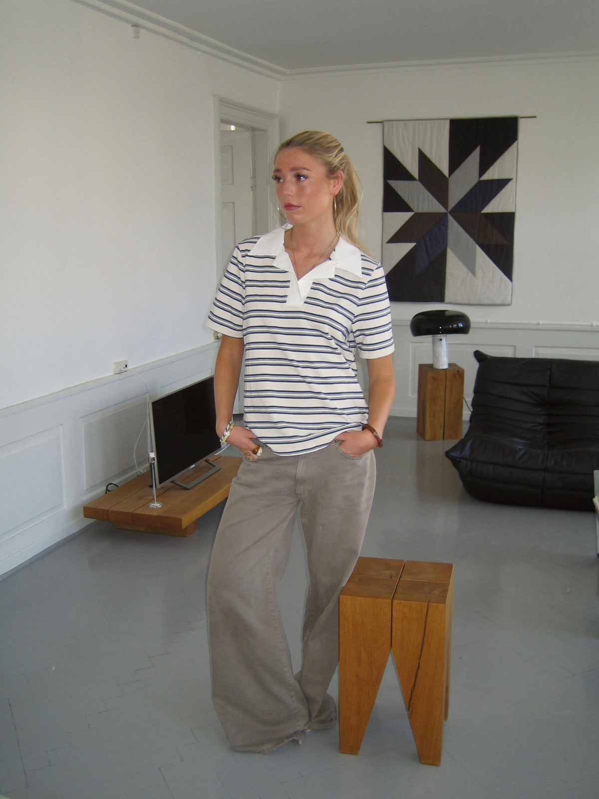 Line striped polo - White/beige/navy