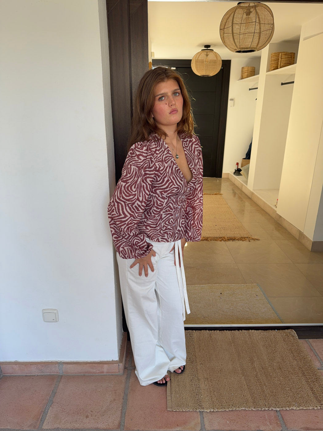 Alissa blouse with pattern - Red/white